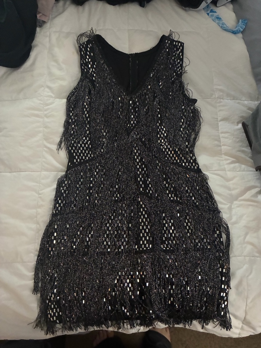 SHEIN Black Metallic Fringe Mini Dress